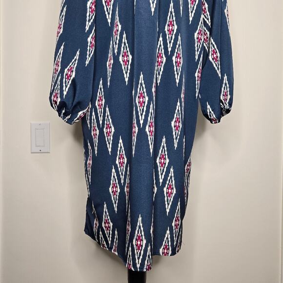TUCKER Navy and Red Geometric Aztec Pattern Dress Long Sleeve Button Front Sz S - Picture 10 of 14